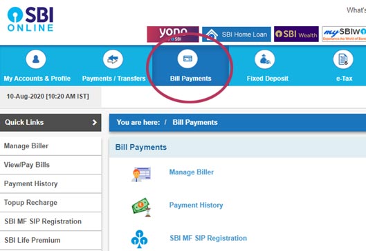 Online SBI Bill Payment
