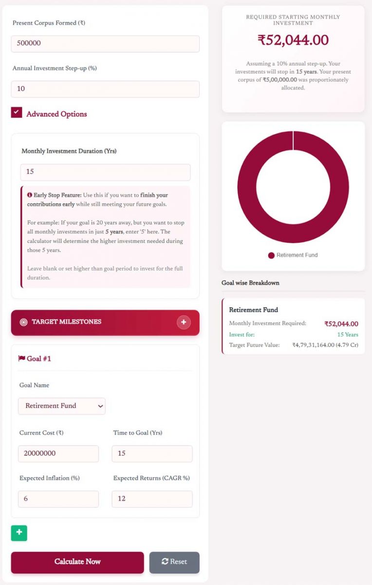Goal-Based Wealth Planner Sample Calculation