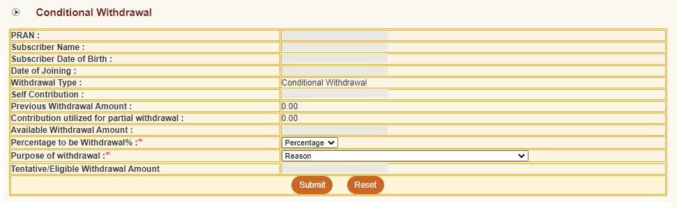 NPS Partial Withdrawal Online Form