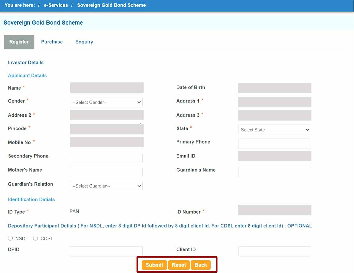 SBI Net-Banking SGB Registration Form