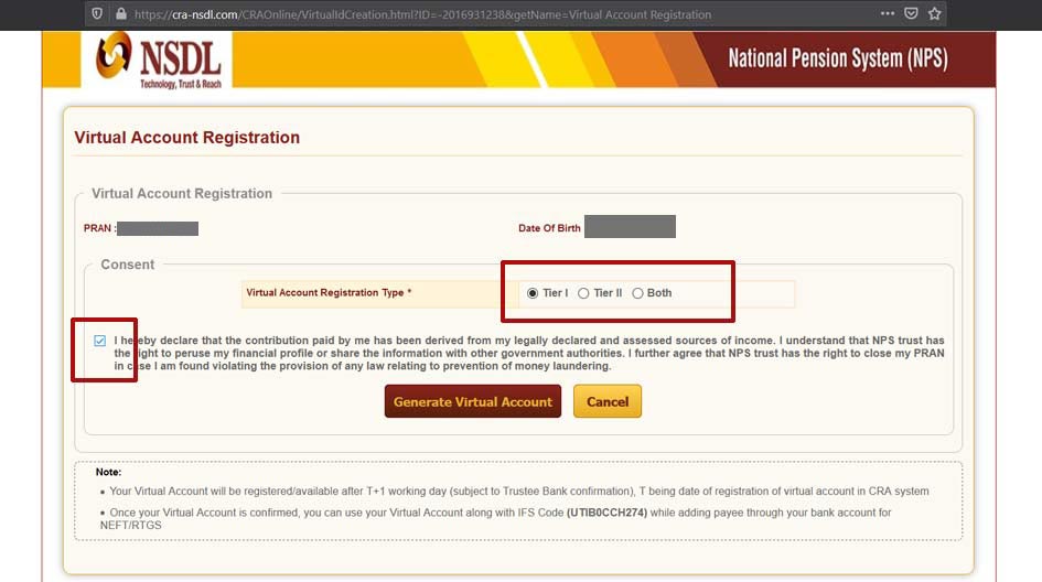 NPS virtual account consent application